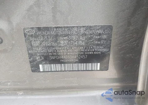 2013 Hyundai Elantra Limited from USA, damaged, VIN 5NPDH4AE6DH452457